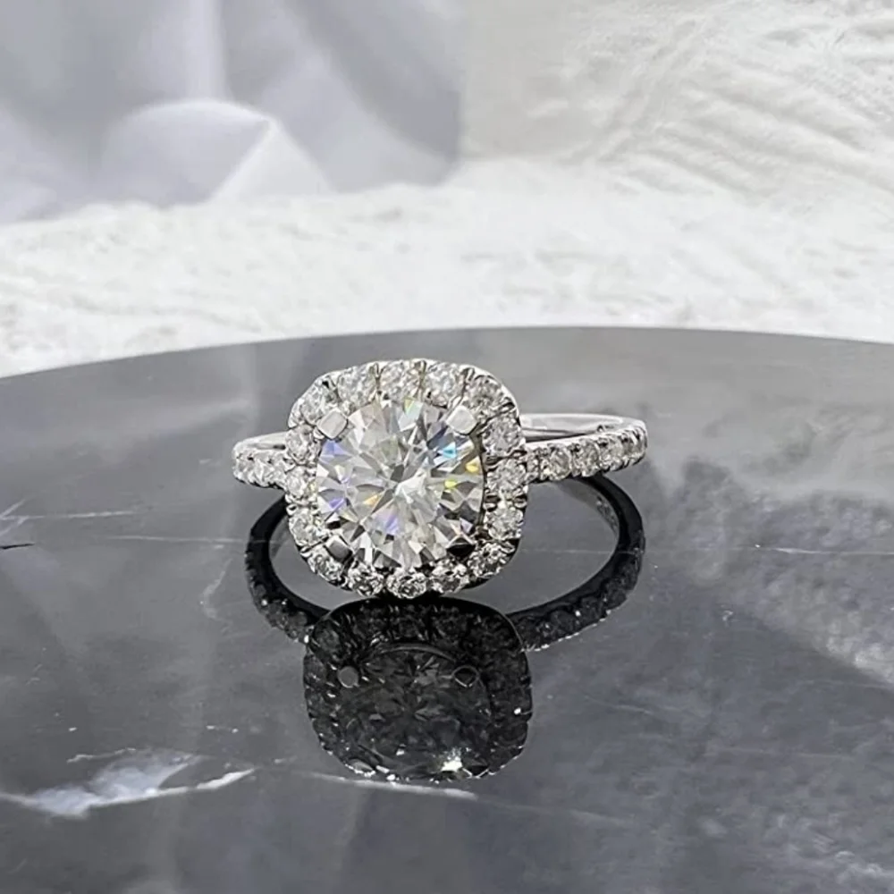 CERTIFIED 18k White Gold 1.64cttw Diamond Cushion Ring Engagement Moissanite 925